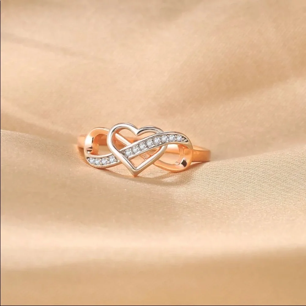 INFINITY LOVE TWO TONE HEART RING SIZE 7 - Picture 4 of 4